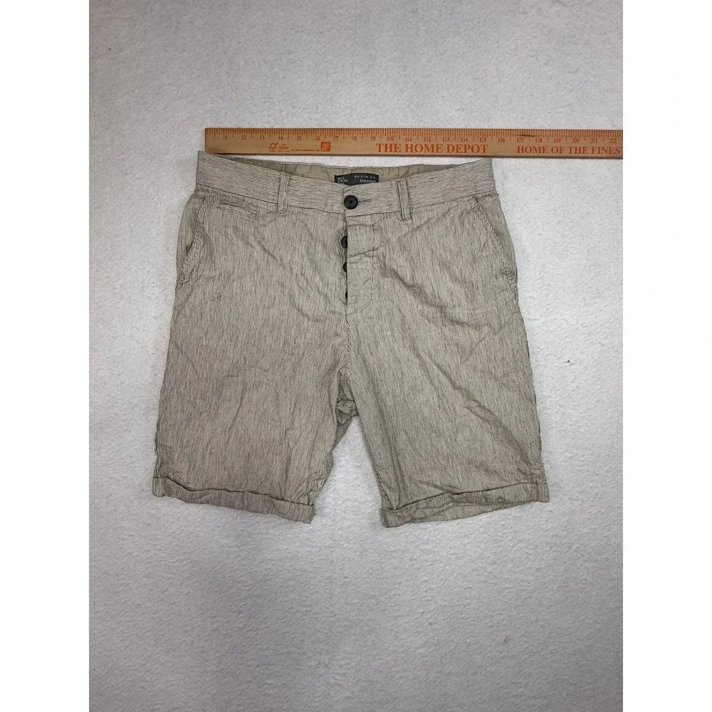 Denim Co Mens Tan Striped Straight Fit Shorts Size W32 Button Fly Casual Summer